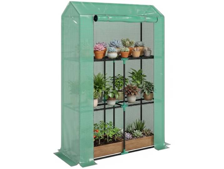 Outsunny Gewächshaus Regale Rolltür Winterfest Garten 100x40x150cm Grün
