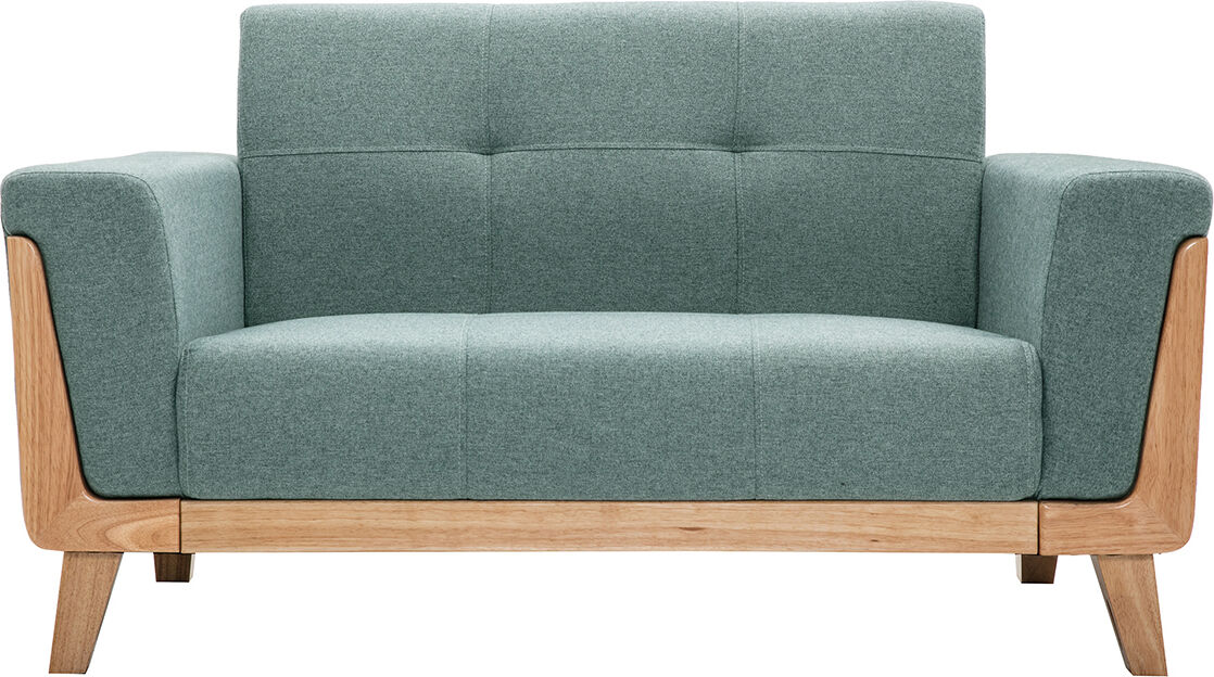 Miliboo Skandinavisches Sofa 2-Sitzer aus graugrünem Stoff und hellem Holz FJORD