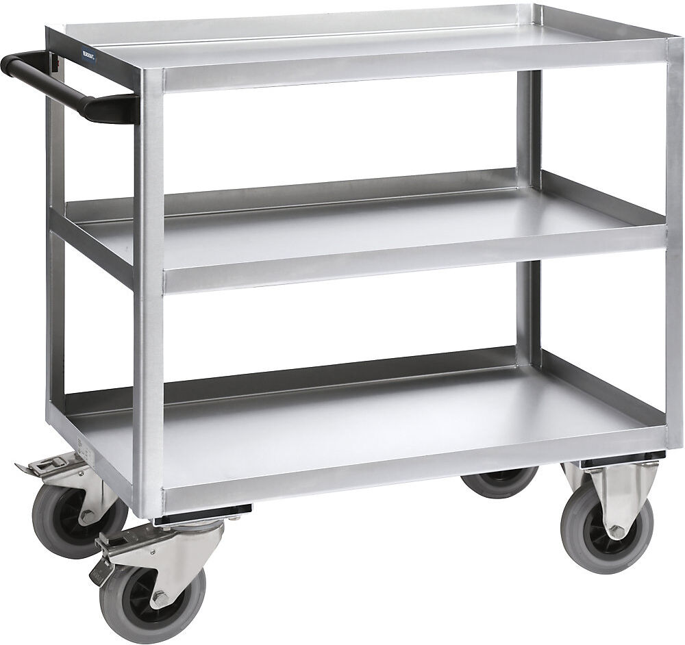 Edelstahl-Transportwagen, LxB 900 x 500 mm, Gesamthöhe 915 mm, Tragfähigkeit 350 kg eurokraft pro