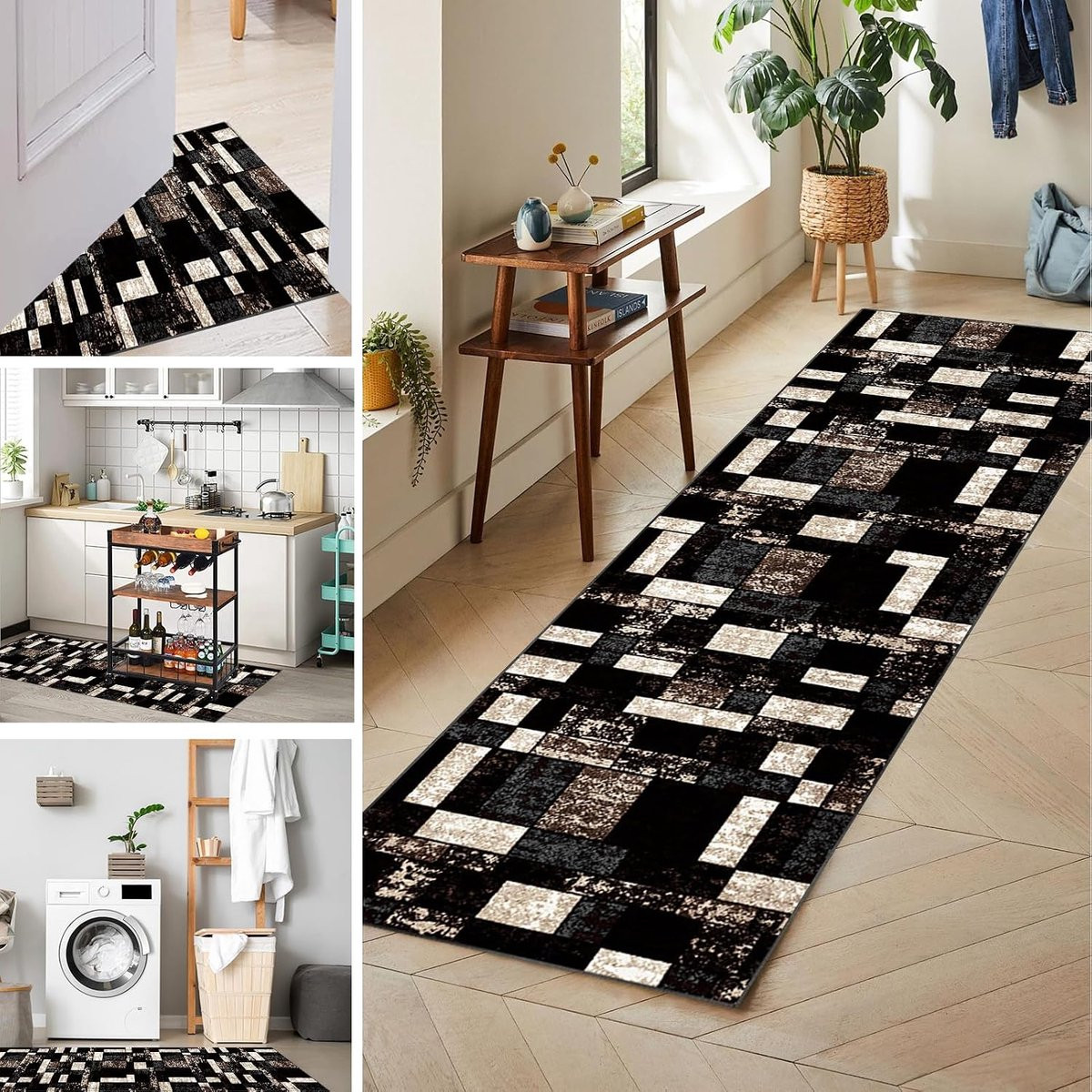 Modern Antislip Vloerkleed met Geometrisch Patroon voor Keuken, Hal of Badkamer, Rechthoekig