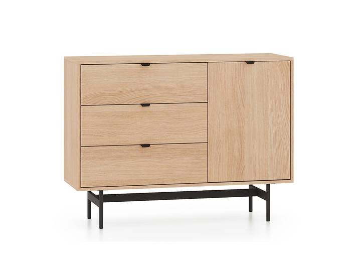 Reynos Einzeltür-Kommode mit drei Schubladen, 92 cm, Eiche