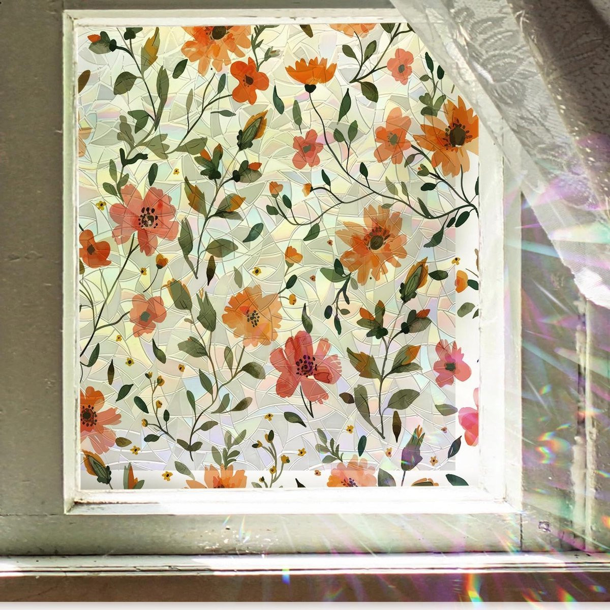 Raamfolie Glas-in-lood Decoratieve Sticker Aquarel - 43 x 100 cm