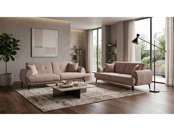 Xlmoebel Wohnlandschaft Beiges modernes Sofa-Set aus Stoff für stilvolles Wohnen, 2 Teile, Made in Europa
