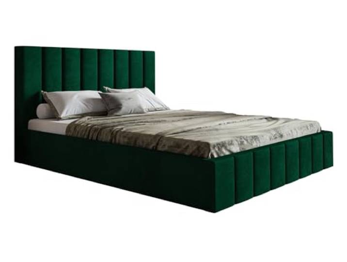Emporius Polsterbett 160x200 Moris, Doppelbett 160x200 Schlafzimmer - Samtstoff, Bettkasten, Lattenrost, Design Bett (Grün - Kronos 19)