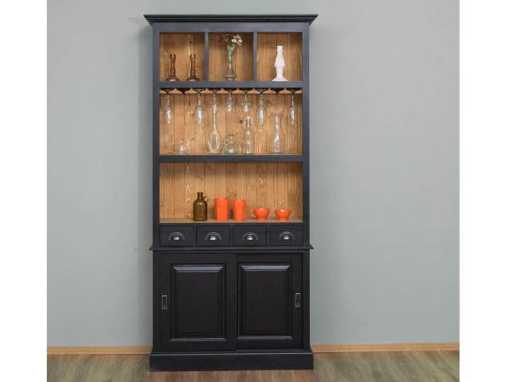 Gläserregal im Landhausstil schwarz / gewachst hellbraun
