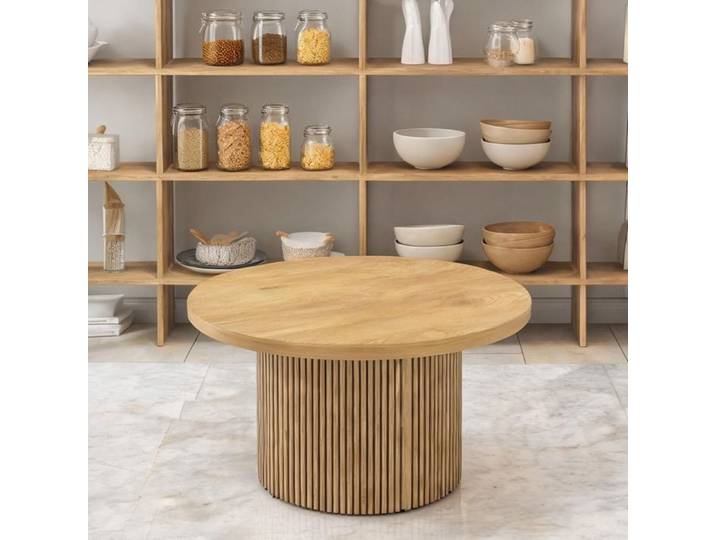 Basse ronde Ø80 cm en MDF finition bois and séjour ou bureau Table with 31.5 in