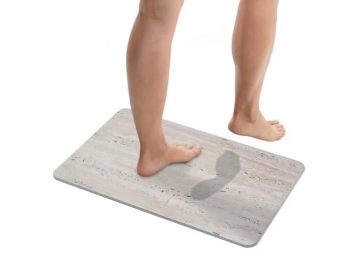 WENKO Badematte Mod. Puna, aus natürlichem Diatomit, rutschfest, wasserabsorbierend und schnelltrocknend, 60 x 1 x 39 cm, Grau