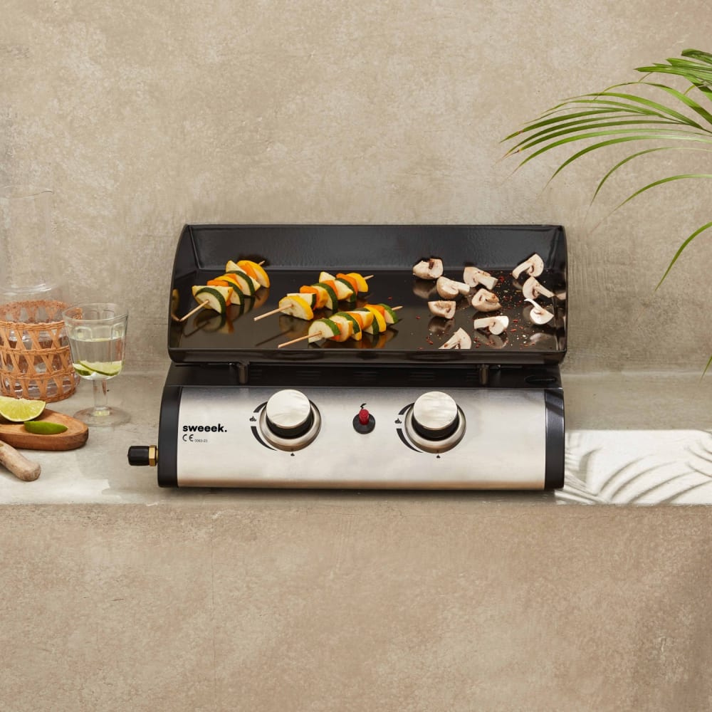 sweeek Plancha au gaz 2 brûleurs 5 kw cuisine extérieure Noir 48x26x45cm