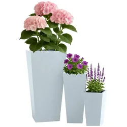 CLP Pflanzkübel groß, 3er Set für außen und innen, Outdoor XXL Blumenkübel eckig, wetterbeständig frostsicher in Steinoptik, winterfest