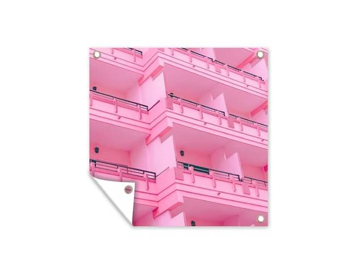 Tuinposter - 200x200 cm - Balkon - Zomer - Roze - Architectuur