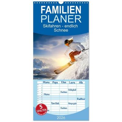 Familienplaner 2026 - Skifahren - endlich Schnee mit 5 Spalten (Wandkalender, 21 x 45 cm) CALVENDO