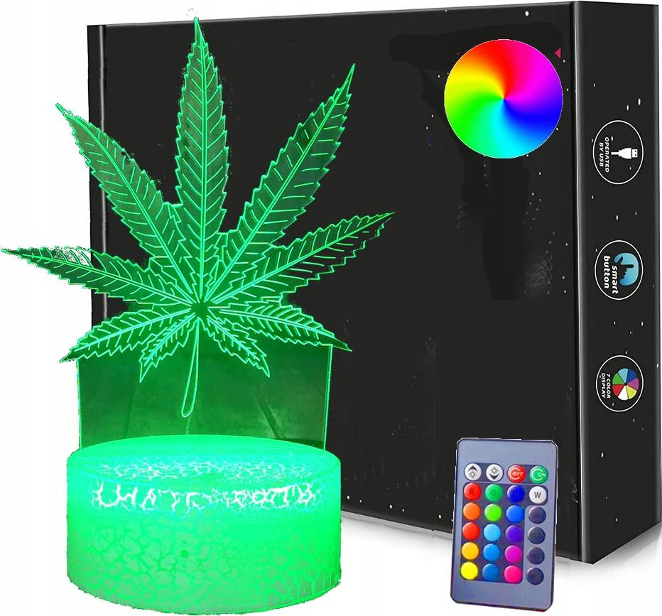 MARIHUANA THC Hennep 3D LED Nachtlamp met afstandsbediening en USB-aansluiting