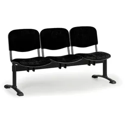 Gepolsterte Wartezimmerbank, Traversenbank VIVA, 3-sitzer, schwarz, schwarze Füße