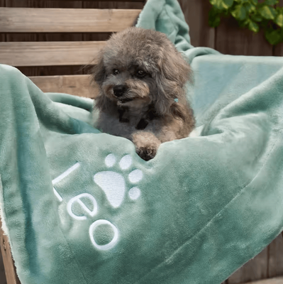 Inspire Curations Personalized Dog Name Fleece Blanket With Paw Prints 28x40 Inch