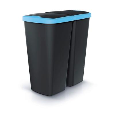 Keden Compact Q duo Mülleimer 45L mit 2 unabhängigen Deckeln in Schwarz und Blau