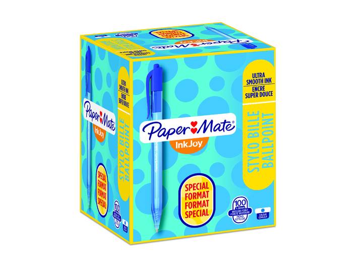 Paper Mate InkJoy 100 RT Stylo bille rétractable pointe moyenne 1 mm bleu - Boîte de 80 + 20 OFFERTS