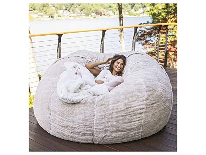 BOGDTF Riesen-Acco-Taschen-Abdeckung, weich und bequem, flauschiger Pelzstuhl, für Schlafsofa, Sofa, Liege, weiß, Queensize