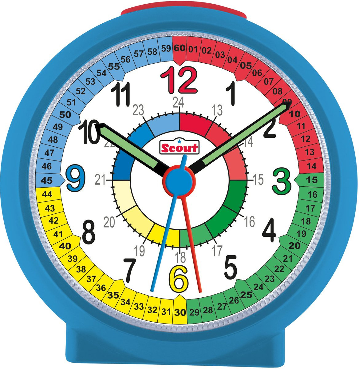 Scout Analoge wekker voor kinderen met blauw huiswerk en kleurrijk leercijferblad
