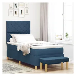 vidaXL, Boxspringbett, Boxspringbett mit Matratze & Bank Blau 90x200 cm Stoff (90 x 200 cm)