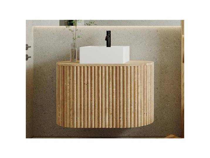 Meuble de salle de bain suspendu en teck avec vasque carrée - 90 cm - TOWARI