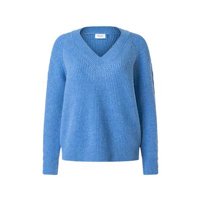 Strickpullover MAERZ MUENCHEN "Maerz Muenchen 332100 Strickpullover Damen Bekleidung", Damen, Gr. 44, blau, 100% Schurwolle, V-Ausschnitt, Pullover Strickpullover