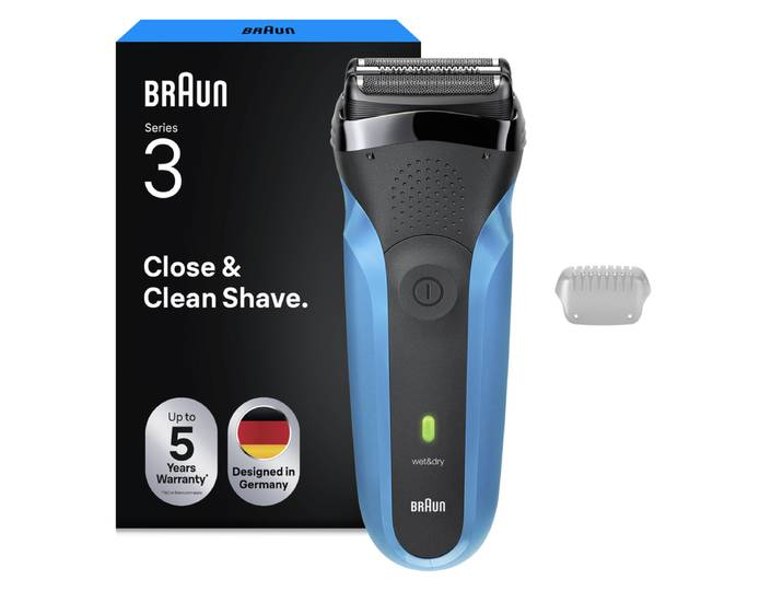 Braun Series 3 310s - Rasoir Électrique Homme Wet &amp; Dry Rechargeable - 100 % Étanche - Bleu et Noir