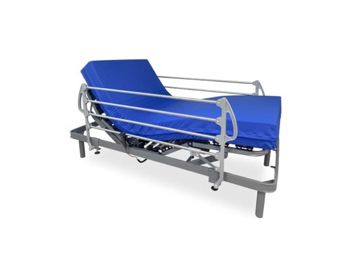 DUÉRMETE ONLINE Ergomedic Pro Elektrisches Bett-Set, verstärkt, + viskoelastische Sanitärmatratze, Holz, Anthrazitgrau, 105 x 190 cm, mit Geländern aus Edelstahl