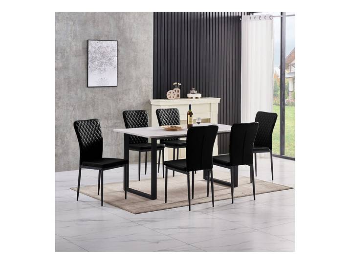 JYMTOM Esszimmerstuhl Samt/Kunstleder, hoher Lehne, Metallgestell, 4/6er-Set (6 St), Kunstleder, Gitter-Design, für Wohnzimmer, Büro, Klassenzimmer
