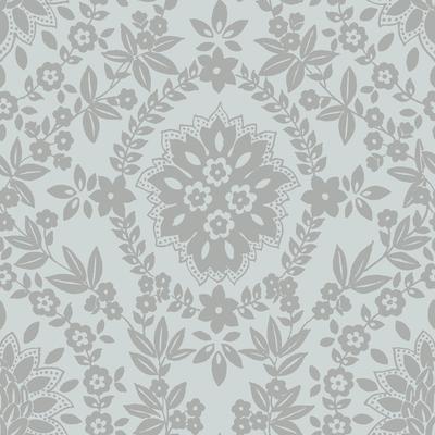 RoomMates Blue & Silver Boho Baroque Damask Peel and Stick Wallpaper