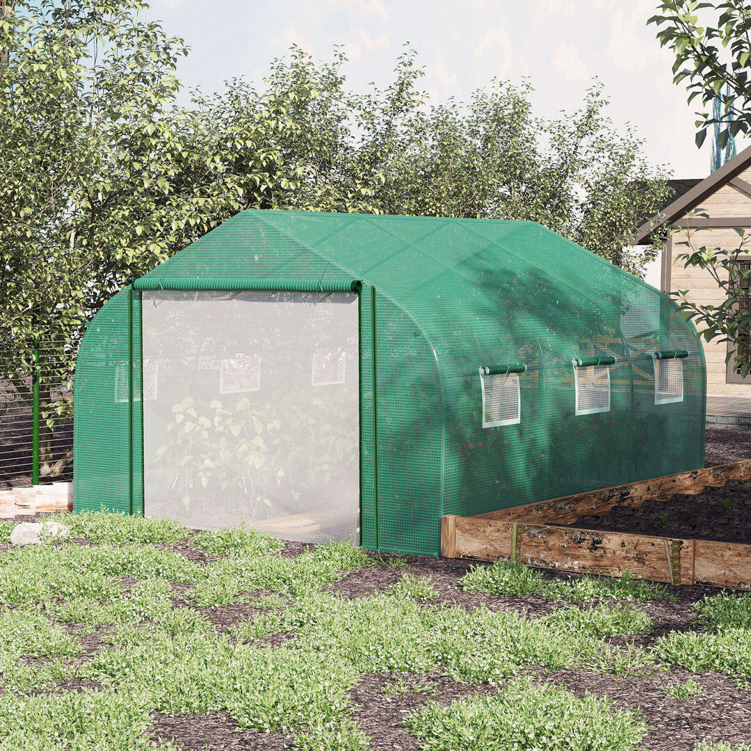 Dakota Fields Ahmyra Walk-In Polytunnel Greenhouse Galvanised Steel Frame 3.5 x 3 x 2m Green 200cm H X 300cm W X 347cm D
