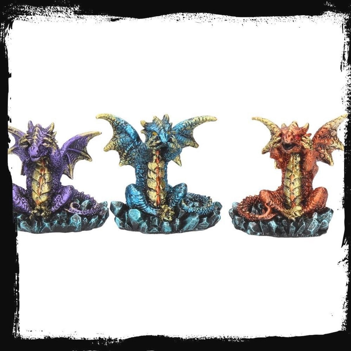 Drie Wijze Draken Beeldje Metallic Veelkleurig - Hoogte: 13 cm