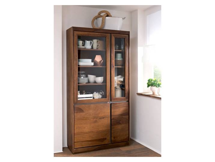Vitrine Sheesham 102x40x205 noble unique lackiert SYDNEY #101