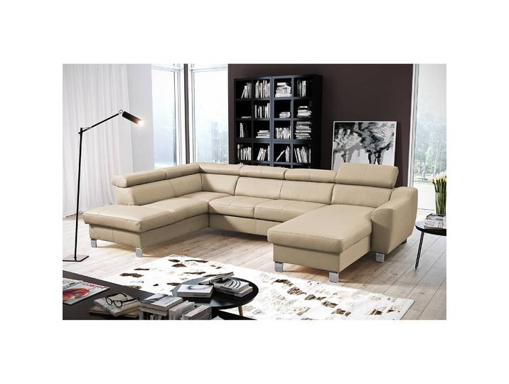 Wohnlandschaft Burnside I Beige/Warmes Beige Kunstleder 315 x 76 x 206cm Longchair davorstehend rechts / Ottomane links ohne Schlaffunktion