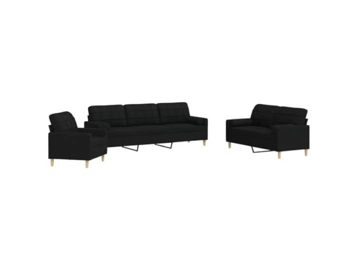 KUTYWEXFM 3-tlg Sofagarnitur mit Dekokissen Couch Set Schwarz Metall Bequemes Polstermöbel Set mit dicker Schaumstoff Polsterung und Zylinderkissen für Ihr Wohnzimmer.