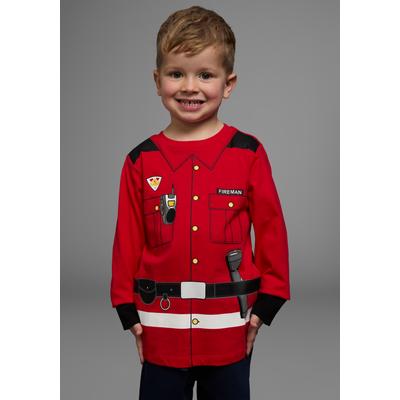 Langarmshirt KIDSWORLD "FEUERWEHR", Jungen, Gr. 92/98, rot, Single Jersey, Obermaterial: 100% Baumwolle, bedruckt, Basic, Rundhals, Shirts Langarmshirt, Langarm, Basic-Passform, bedruckt, Rundhalsausschnitt