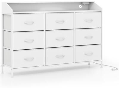 Costway Storage Organizer with LED Lights and 9 Fabric Drawers for Bedroom-White