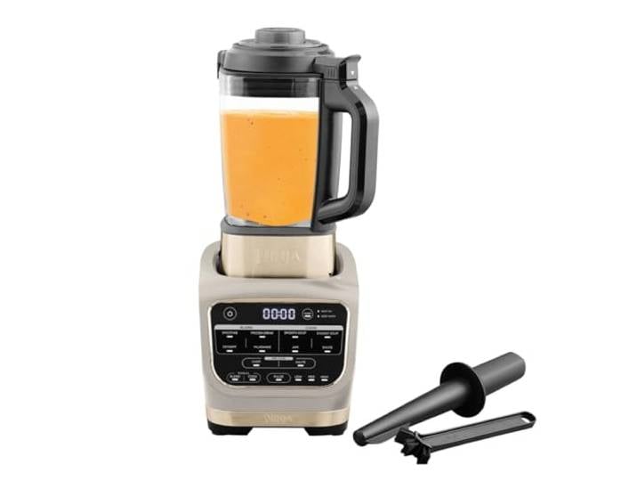 Ninja Foodi Mixer & Suppenbereiter, 10 Auto-iQ-Programme, 1,7L Glaskrug, heißer & kalter Mixer, integriertes Heizelement, Stampfer, Reinigungsprogramm & Bürste, 1000W, Stone/Gold HB150EUSTGD