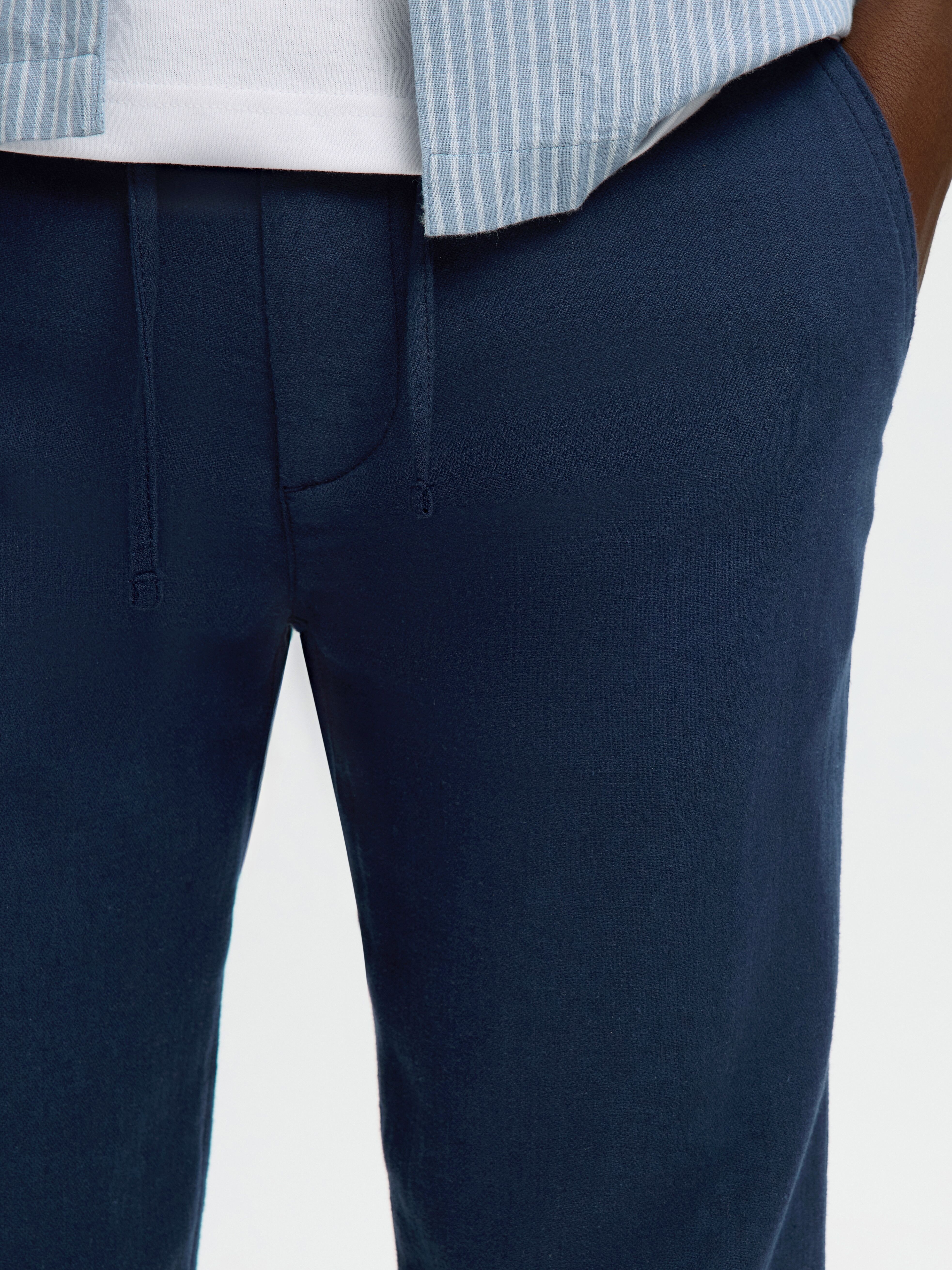 Chinohose SELECTED "SLH172-SLIMTAPE BRODY LINEN PANT NOOS", Herren, Gr. XL, N-Gr, blau (schwarz sapphire), Web, Obermaterial: 54% Baumwolle, 45% Leinen, 1% Elasthan, meliert, slim fit lang, Hosen Chinohose, Baumwollmischung, slim fit schwarz sapphire XL, 