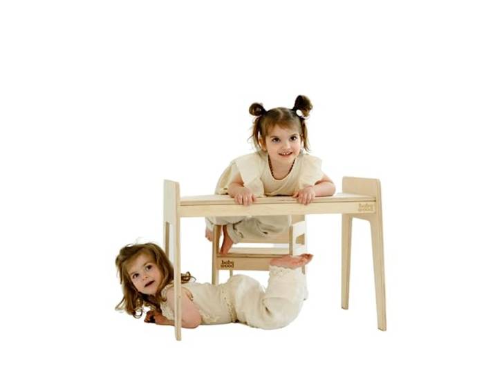 Babywood Tisch und Stuhl für Kinder, Kinderschreibtisch Set mit Stuhl aus Holz, sicherer Spieltisch Set (Natur)