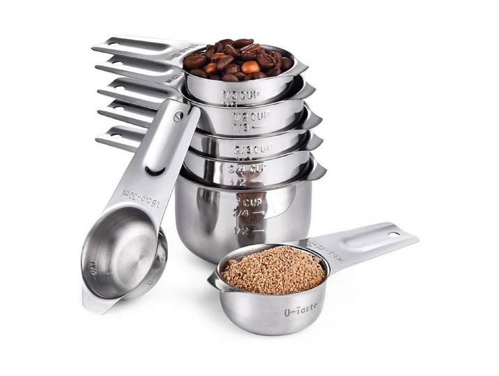LuxusKollektion Messbecher Messbecher & Löffel Set 7tlg Edelstahl Silber, Metall, (7-St)