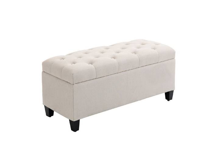 MC Star Sitzbank Polsterbank mit Stauraum, Truhenbank, leinenartiges Polyester (Gummiholz, Cremeweiß, 100 x 40 x 44 cm)