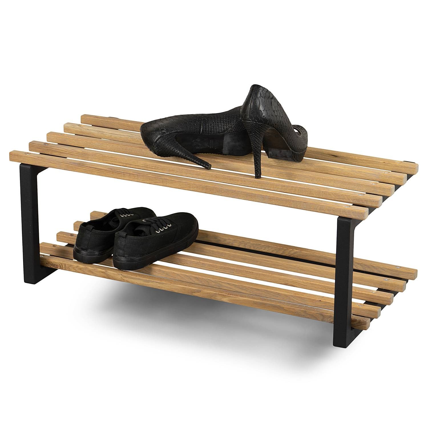 home24 Schoenenkast Rizzoli zwart/zwart met industrieel design en massief hout, Breedte: 71 cm
