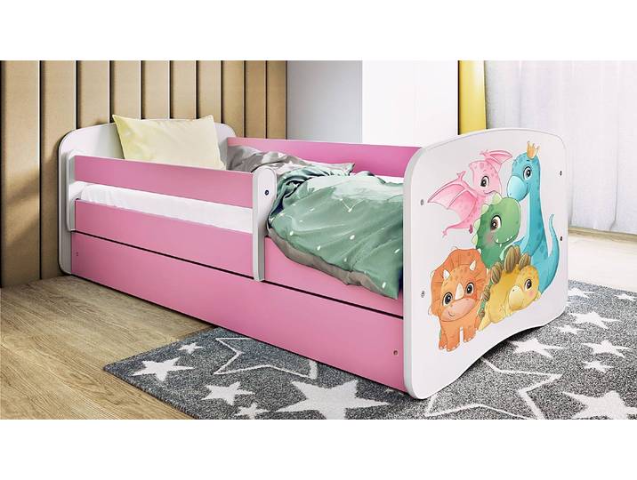 Einzelbett - Dino 80 x 160cm mit Lattenrost Pink/Rosa