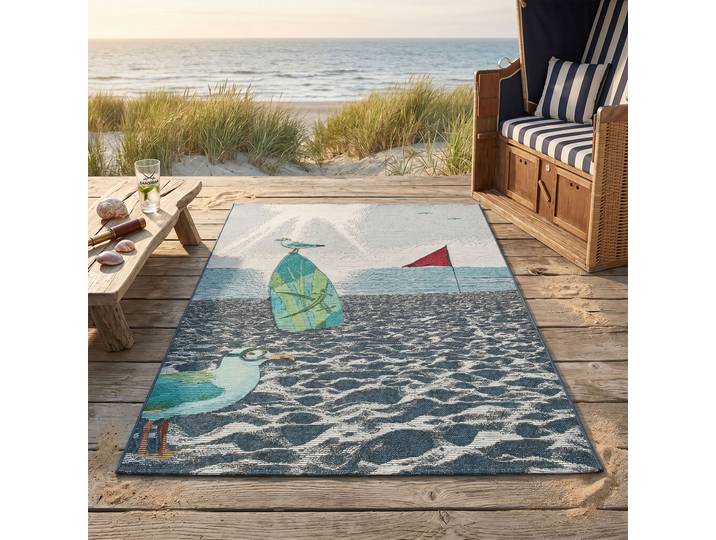 Teppich SANSIBAR Rantum Beach SA-021 , bunt, B:130cm H:5mm L:190cm, Polypropylen, Teppiche, Teppich, Flachgewebe, modernes Design, Strand & Surfboard, Outdoor geeignet