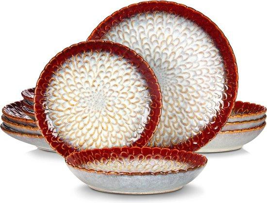 Vancasso 12-delige porseleinen dinner serviesset, rood, voor 4-6 personen