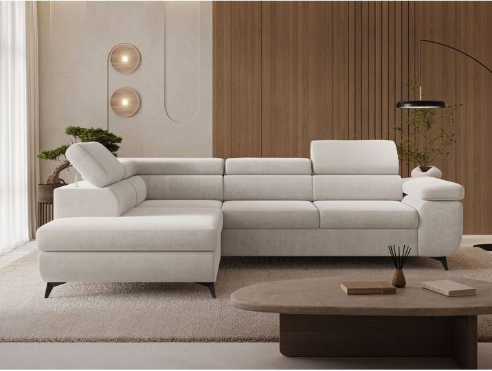 Ecksofa L-Form mit Schlaffunktion und Bettkasten Argon Links Hellbeige