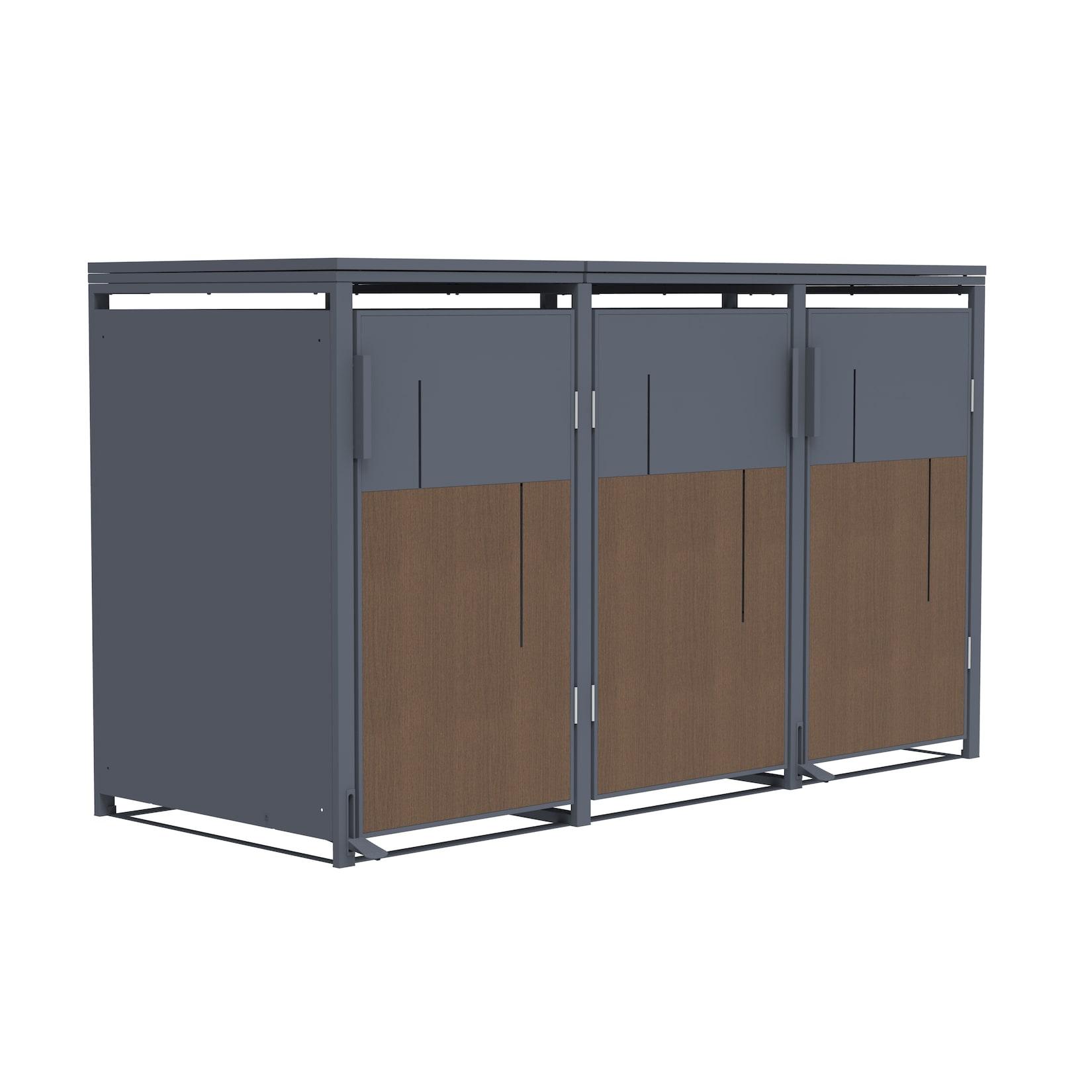 Mülltonnenbox Anthrazit mit Holzoptik für 3 Mülltonnen 240L 198x80x116cm Pedal