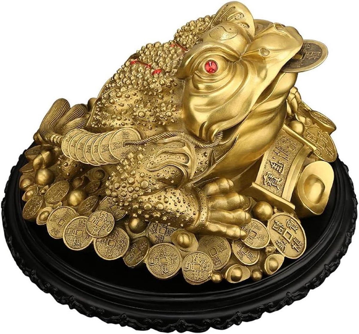 Goudkleurig Kikker Beeldje van Zuiver Koper - Feng Shui Ornament voor Welvaart