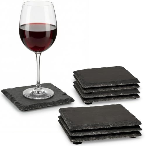 Novaliv Set van 8 vierkante leisteen onderzetters, 10 x 10 cm