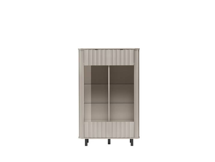 Masseno Vitrinenschrank MODERNO 200 x 98,3 cm Modern Wohnzimmer Vitrine mit Tür Beige